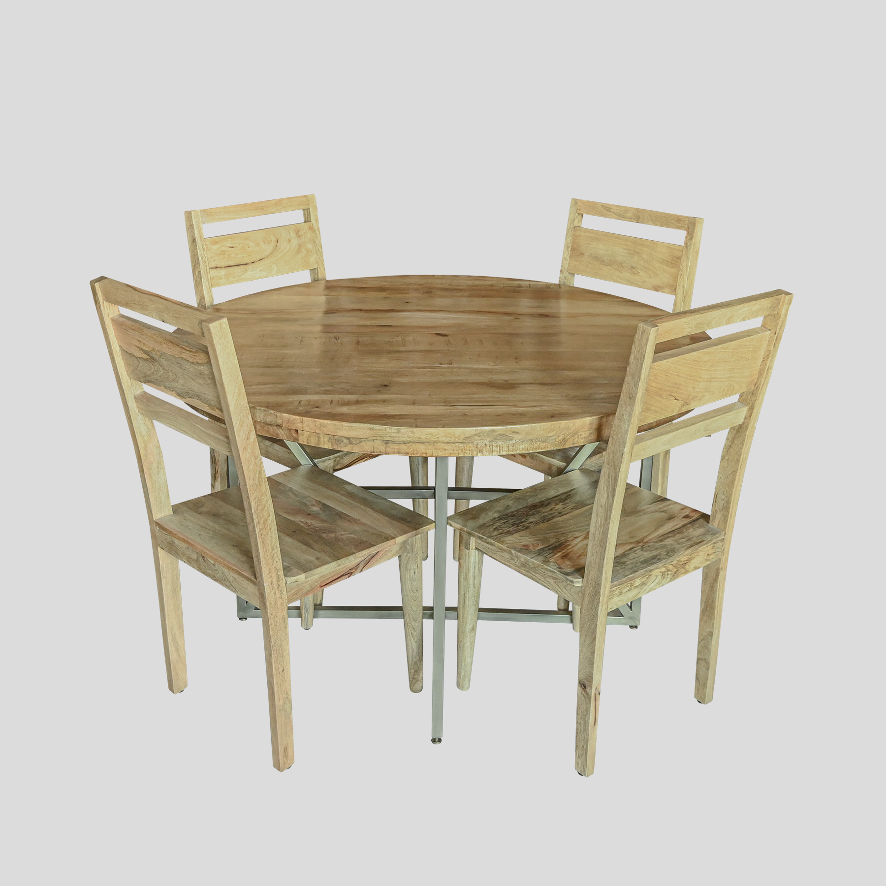 Round wood deals dining table set